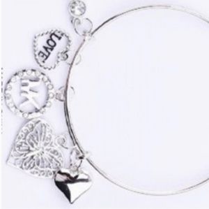 Silver Charm Bracelet Wire Bangle MK Crystal various CZ Heart Charm NEW